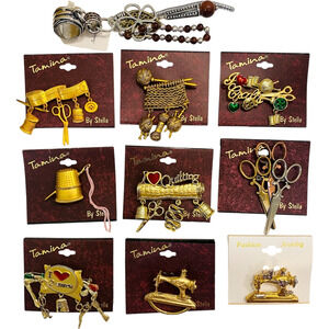 Stella Wholesale Lot 10 Vintage Sewing Machine Brooches Eyeglass Holder Pins